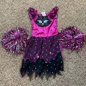 Girls kitty costume and Pom poms size small
